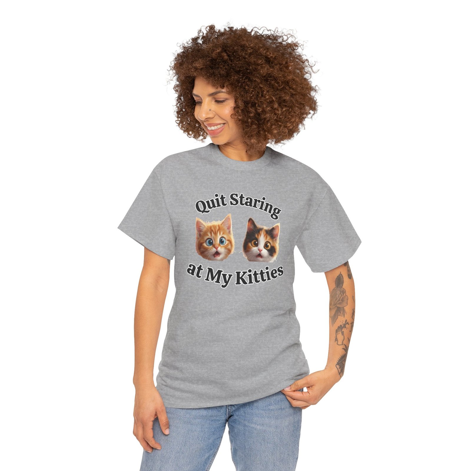 Playful Kitty "Quit Staring?" Funny T-Shirt - Image 2