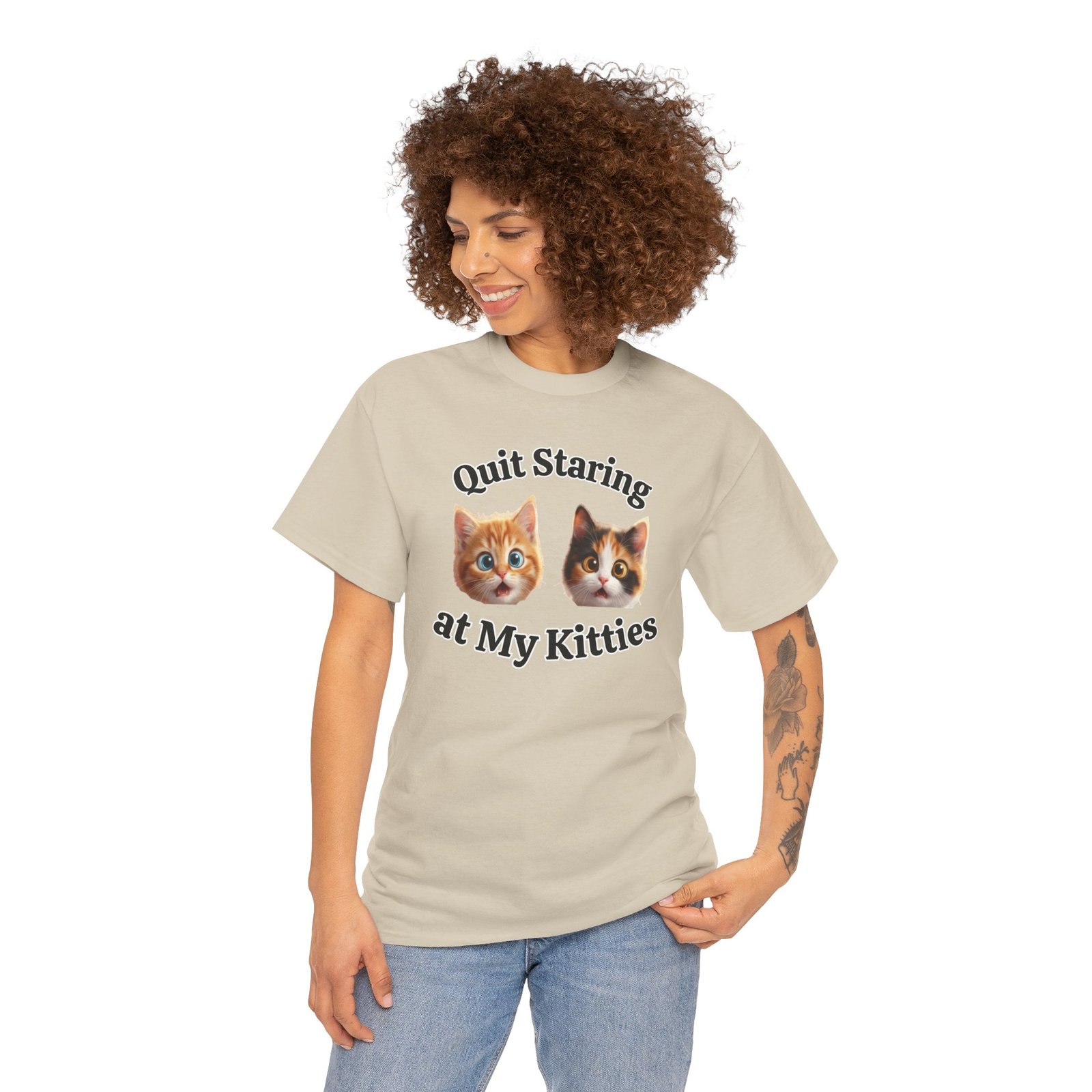 Playful Kitty "Quit Staring?" Funny T-Shirt - Image 17