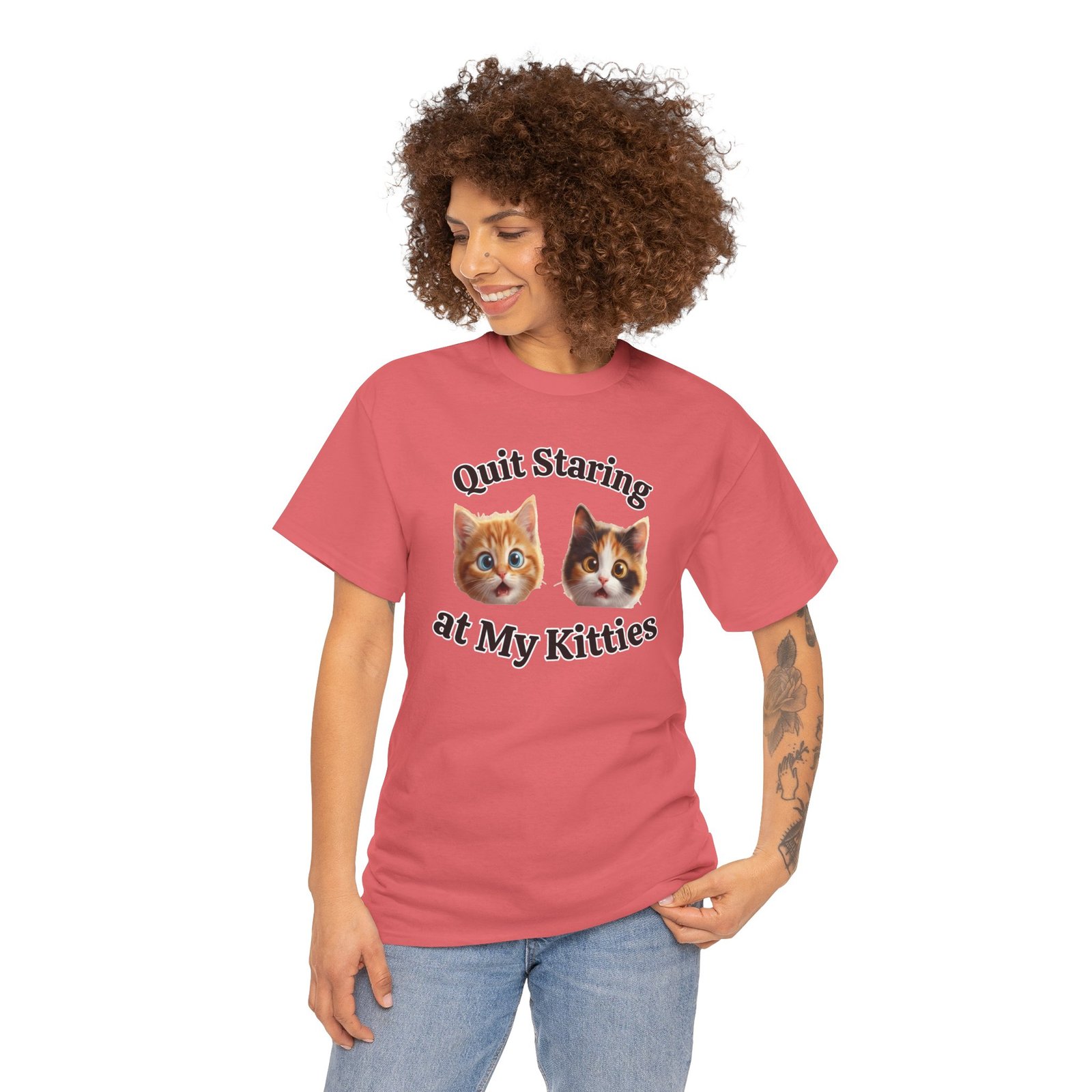 Playful Kitty "Quit Staring?" Funny T-Shirt - Image 14