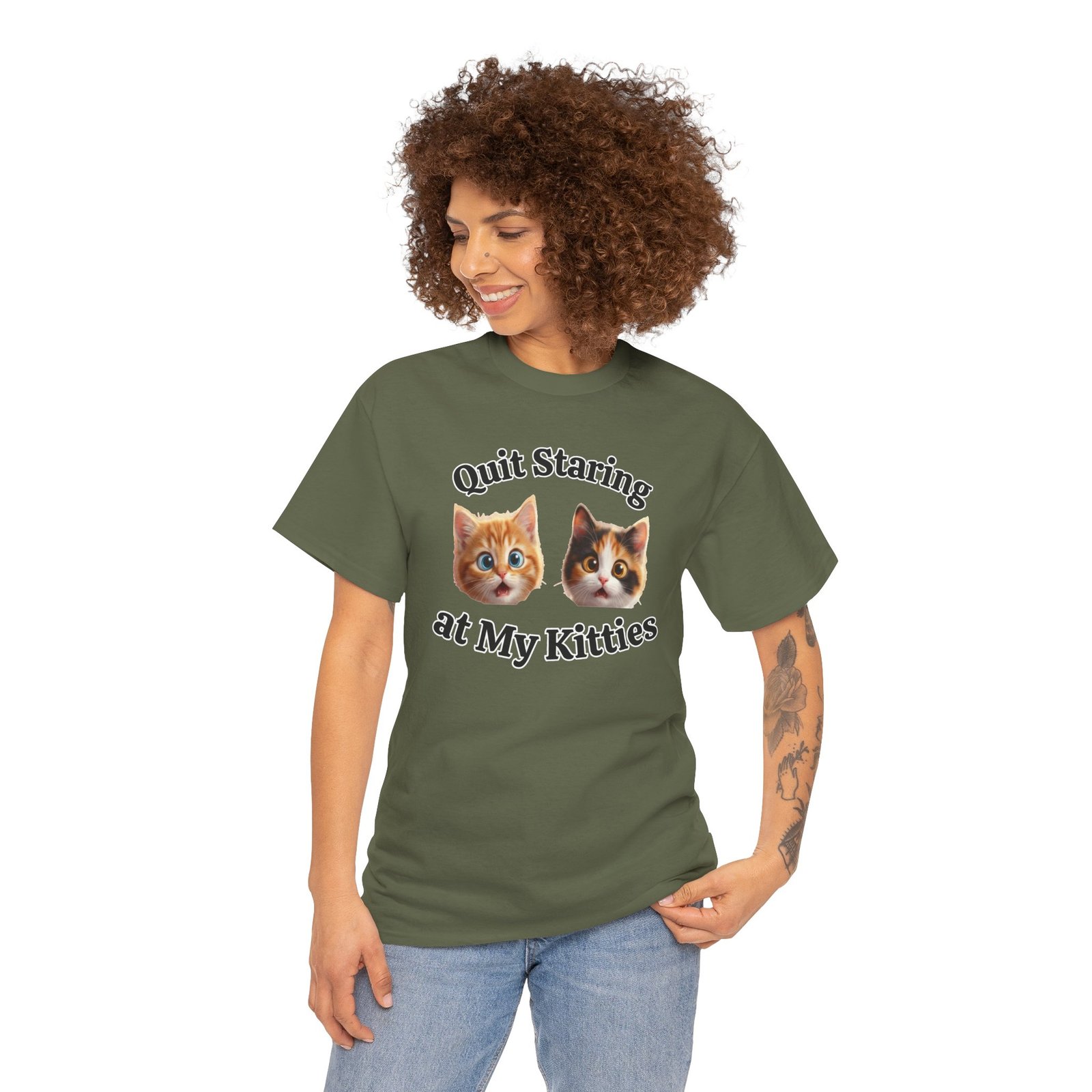Playful Kitty "Quit Staring?" Funny T-Shirt - Image 20