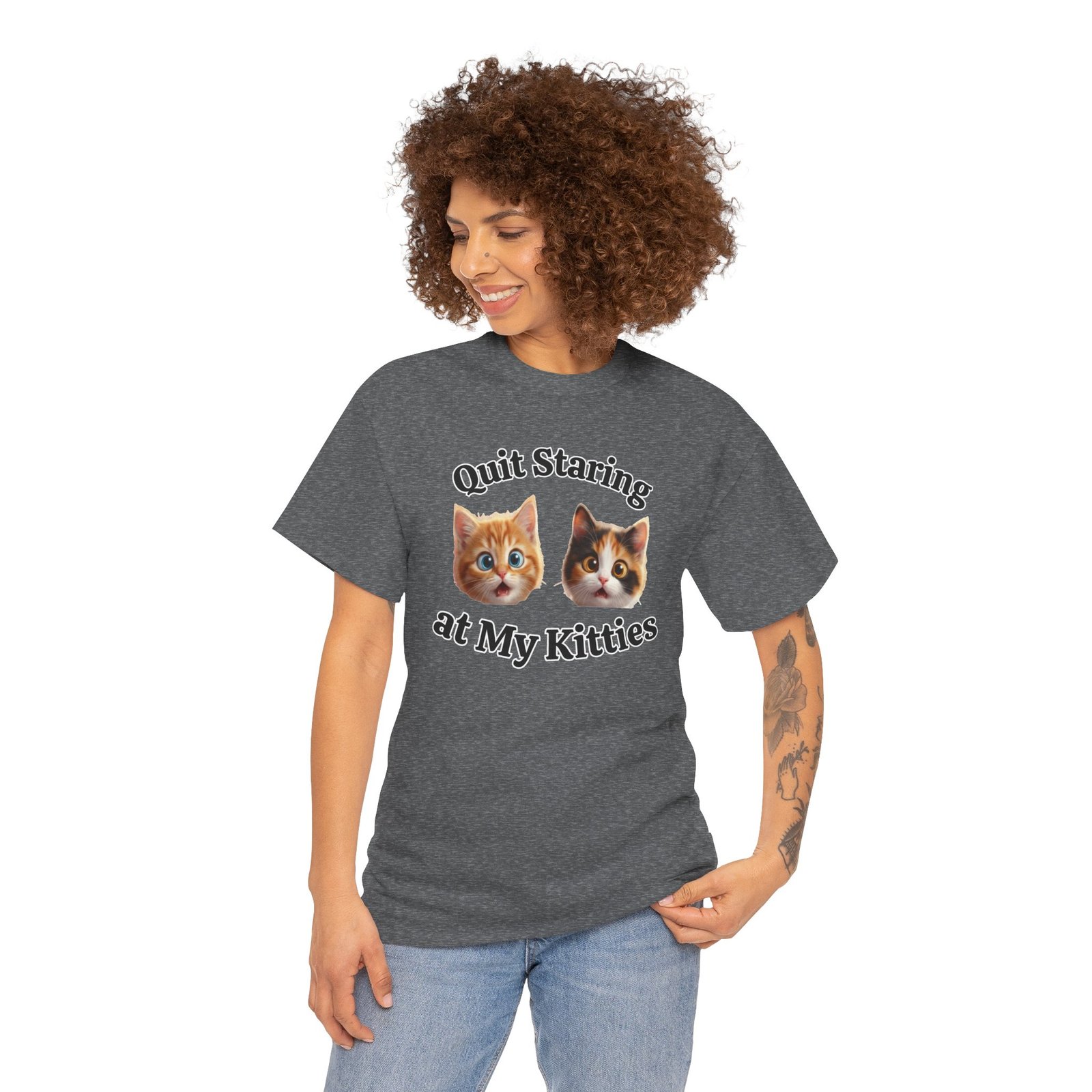 Playful Kitty "Quit Staring?" Funny T-Shirt - Image 11