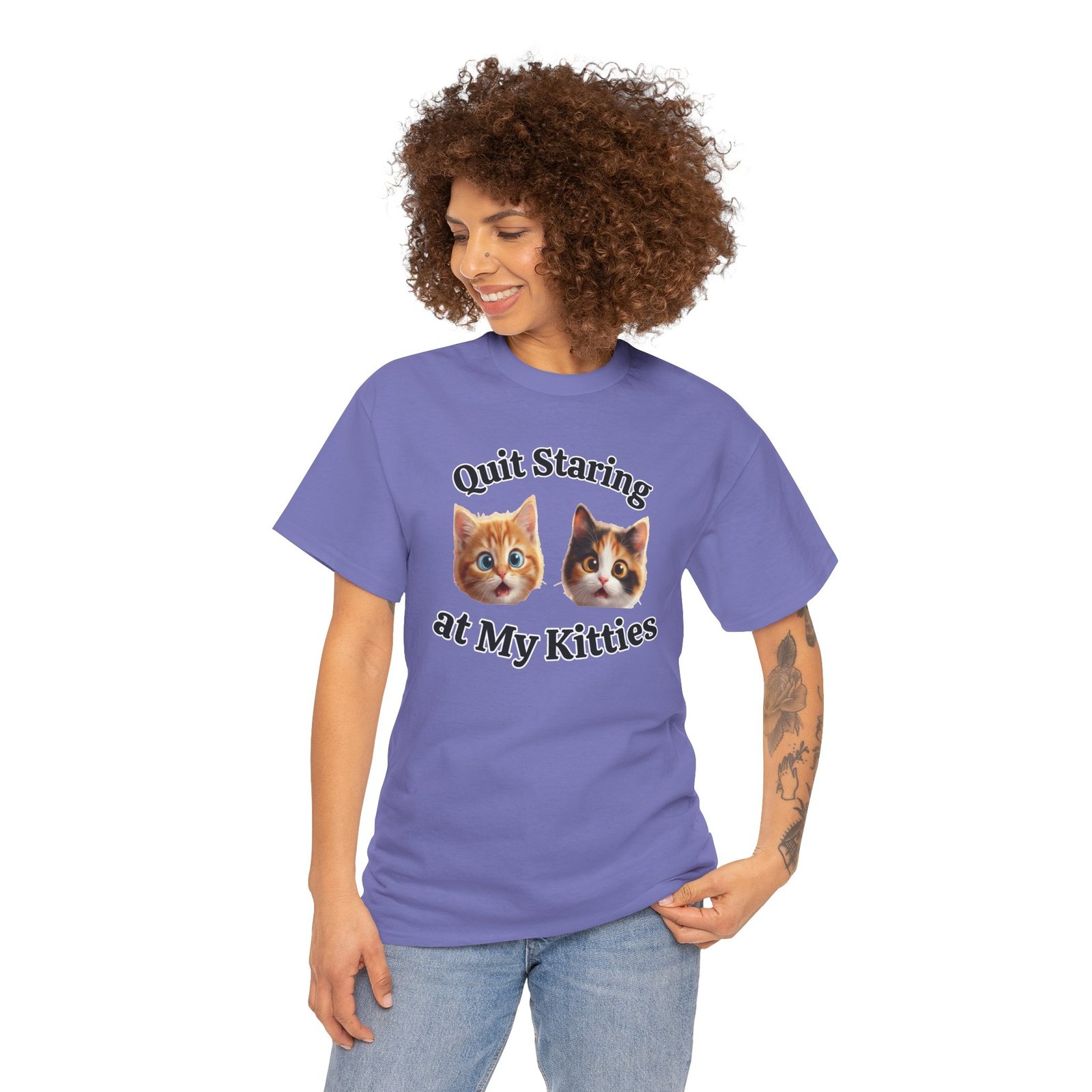 Playful Kitty "Quit Staring?" Funny T-Shirt - Image 26