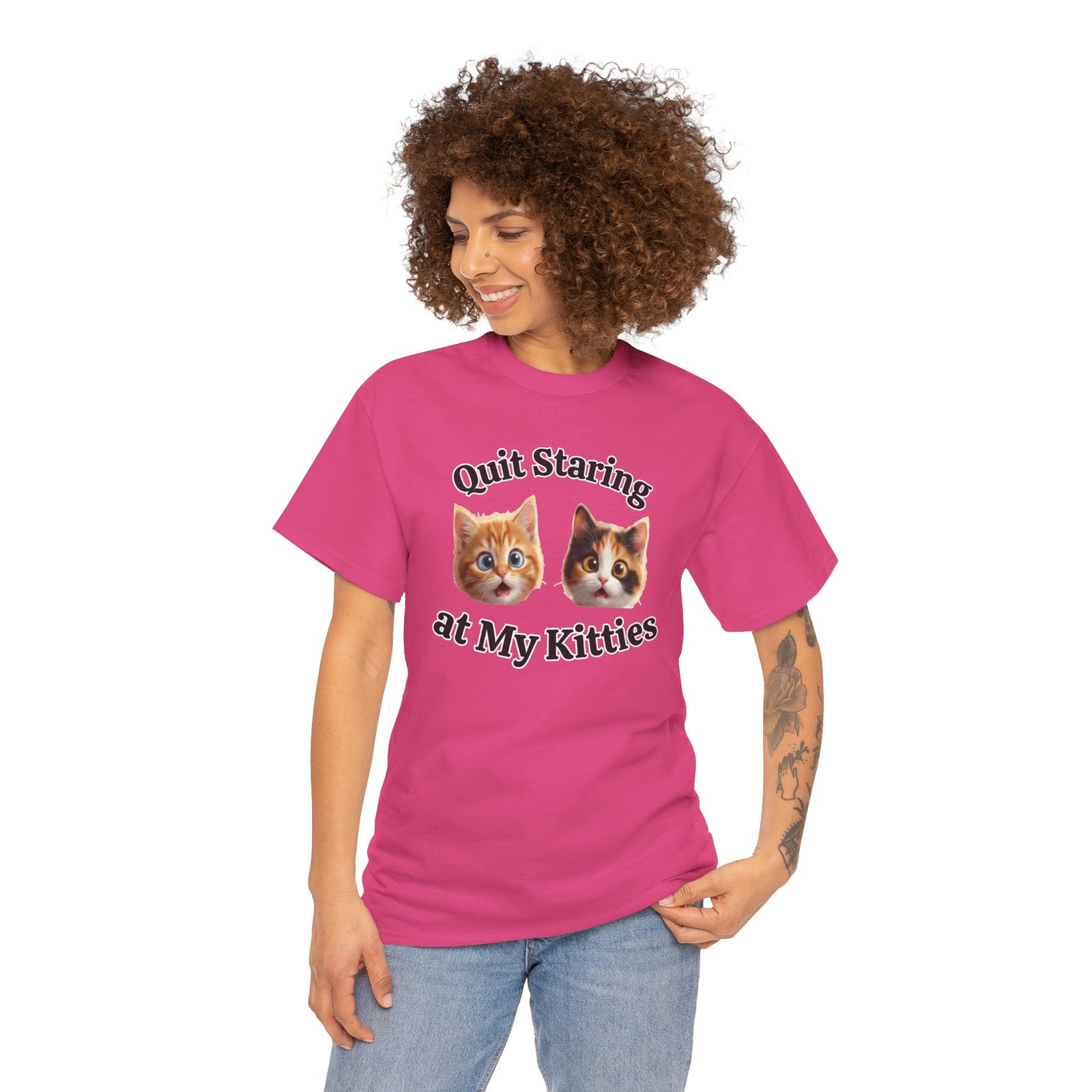 Playful Kitty "Quit Staring?" Funny T-Shirt - Image 23