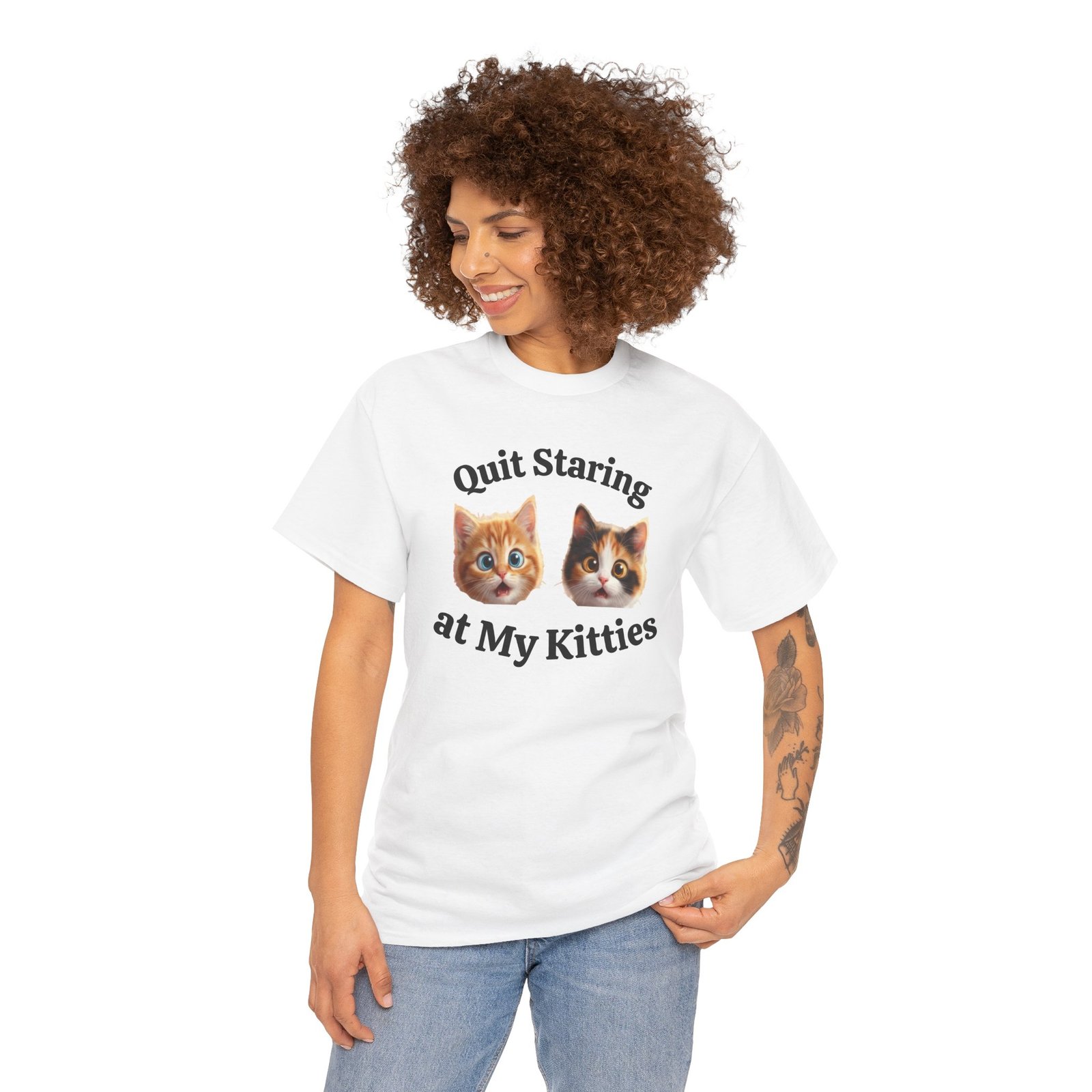 Playful Kitty "Quit Staring?" Funny T-Shirt - Image 5